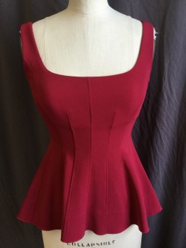 THEORY, Dk Red, Polyester, Acetate, Solid, 1" Straps, Deep Square Neck and Back, Seams Designs Detail, Flair Bottom, Side Zip