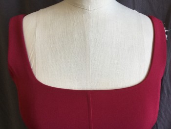 Womens, Top, THEORY, Dk Red, Polyester, Acetate, Solid, P, 1" Straps, Deep Square Neck and Back, Seams Designs Detail, Flair Bottom, Side Zip