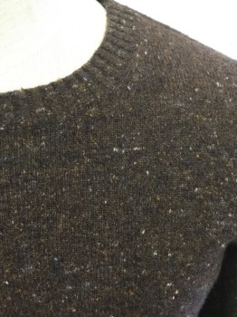 A.P.C., Brown, Wool, Cashmere, Speckled, Crew Neck, Long Sleeves, Dark Brown with Orange/Cream/Gray Speckles, Ribbed Knit Neck/Waistband/Cuff