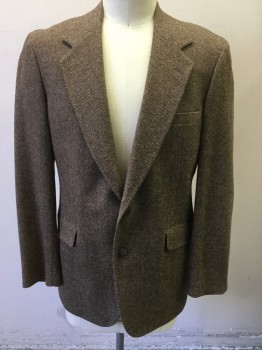 Mens, Sportcoat/Blazer, NORDSTROM, Brown, Cream, Wool, Tweed, 43L, Single Breasted, Collar Attached, Notched Lapel, 3 Pockets, 2 Buttons