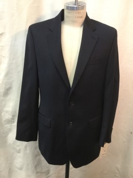LAUREN, Midnight Blue, Wool, Solid, Single Breasted, 2 Buttons,  3 Pockets, Notched Lapel,
