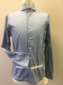 Mens, Historical Fiction Shirt, MEL GAMBERT, Blue, Cotton, Solid, 34/5, 16, Button Front, Long Sleeves, Spread Collar, Crotch Strap Snaps Front