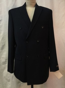 CARAVELLI, Navy Blue, Polyester, Viscose, Solid, Navy, Peaked Lapel, Double Breasted, 6 Buttons,