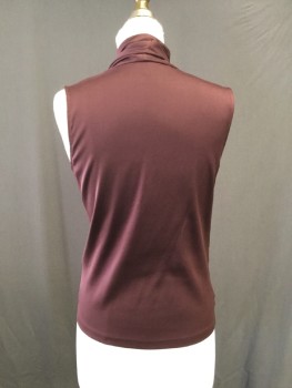 Womens, Shell, THEORY, Chocolate Brown, Silk, Elastane, Solid, XS, Cross Over Draped Wrap Style Shell, Sleeveless, Stretch Silk