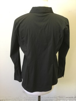 WORTHINGTON, Black, Cotton, Polyester, Solid, Button Front, Collar Attached, Long Sleeves, Princess Seams