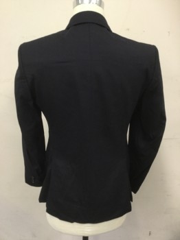 EMILIO ORSINI, Black, Polyester, Wool, Solid, Single Breasted, Collar Attached, Notched Lapel, Pocket, 2 Buttons,  Long Sleeves
