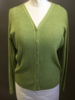 ELLEN TRACY, Lime Green, Rayon, Cashmere, Solid, Button Front, Rib Knit,
