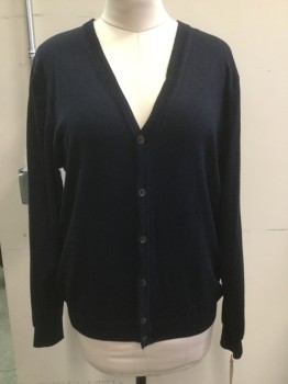 Womens, Sweater, AUTOGRAPH, Navy Blue, Silk, Wool, Solid, L, V-neck, Long Sleeves, Cardigan