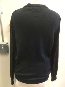 AUTOGRAPH, Navy Blue, Silk, Wool, Solid, V-neck, Long Sleeves, Cardigan