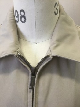 Mens, Casual Jacket, CLAIBORNE, Beige, Polyester, Solid, M, Zip Front, Collar Attached, 2 Welt Pockets, Beige Lining