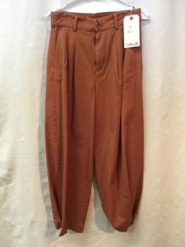 Womens, Pants, MADEWELL, Rust Orange, Cotton, Elastane, Solid, 2, Double Pleated, 2 Pockets, Belt Loops, Ankle Buttons