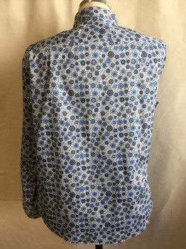 JIMMY AU, Off White, French Blue, Lt Blue, Black, Gray, Cotton, Geometric, Floral, Collar Attached, Button Front, 1 Pocket, Long Sleeves,