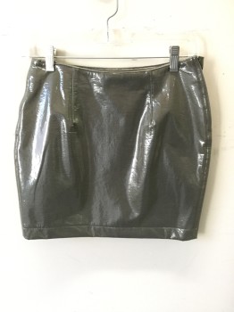 Womens, Skirt, Mini, N/L, Slate Gray, Poly Vinyl Cloride, Solid, 27, Darted Front, No Waistband, Side Zip