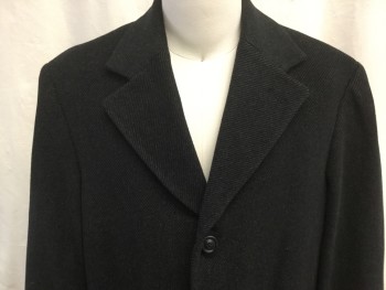 Mens, Coat, Overcoat, JOSEPH ABBOUD, Black, Gray, Wool, Polyester, Stripes - Micro, L, 44, Notched Lapel, Single Breasted, 3 Button Closure, 2 Flap Besom Pockets, Center Back Vent, Above the Knee Length