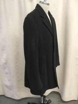 Mens, Coat, Overcoat, JOSEPH ABBOUD, Black, Gray, Wool, Polyester, Stripes - Micro, L, 44, Notched Lapel, Single Breasted, 3 Button Closure, 2 Flap Besom Pockets, Center Back Vent, Above the Knee Length