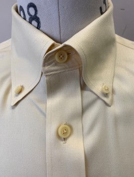 NORDSTROM, Lt Yellow, Cotton, Solid, Ribbed Texture, Short Sleeve Button Front, Collar Attached, Button Down Collar, 1 Patch Pocket