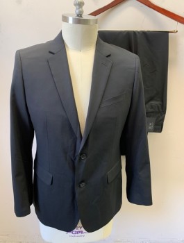 BANANA REPUBLIC, Black, Wool, Solid, Single Breasted, Notched Lapel, 2 Buttons, 3 Pockets, Black/Gray Pinstripe Lining