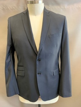 BOSCO UOMO, Black, Wool, Solid, Single Breasted, Notched Lapel, 2 Buttons, 4 Pockets, Burgundy/Green Changeable Lining