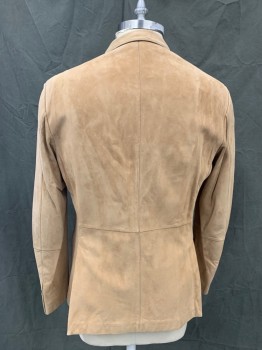 Mens, Leather Jacket, BRUNELLO CUCINELLI, Camel Brown, Suede, Solid, 44, Single Breasted, Collar Attached, Notched Lapel, 4 Pockets, Long Sleeves