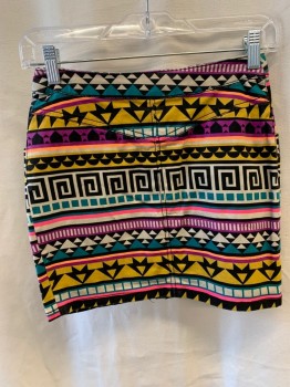 Womens, Skirt, Mini, DIVIDED, Black, Beige, Neon Pink, Teal Blue, Mustard Yellow, Cotton, Elastane, Abstract , 4, Top Pockets, Zip Front
