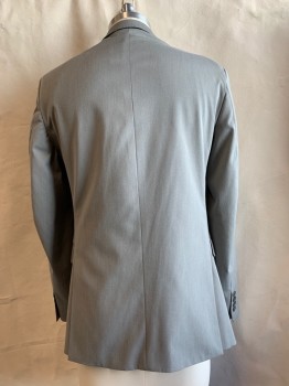 Mens, Suit, Jacket, CALVIN KLEIN, Heather Gray, Polyester, Elastane, Solid, 38 R, Peaked Lapel, Collar Attached, 2 Buttons,  3 Pockets,