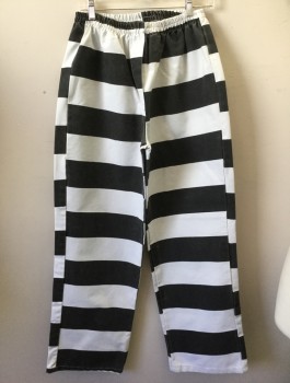 Unisex, Bottom, N/L, White, Faded Black, Polyester, Cotton, Stripes - Horizontal , W26-30, Nice Heavyweight Old-timy Prisoner Pant, Elastic Waist, Faux Fly Front