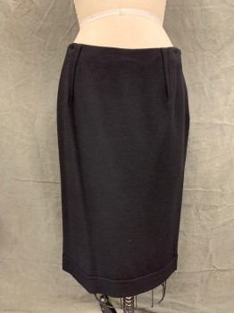 Womens, Skirt, Knee Length, EMANUEL UNGARO, Black, Wool, Nylon, Solid, H: 36, W 28, Triangular Panel Detail at Waist, Side Zip, Back Seam Panel, Panel Hem