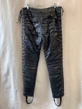 MTO, Black, Faux Leather, Solid, Pleated Faux Leather, Lace Up Sides & Crotch
