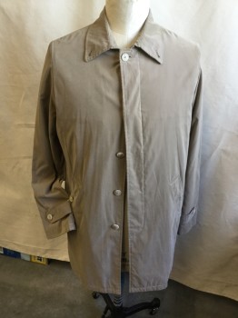 Mens, Coat, Trenchcoat, CARROLL & CO, Khaki Brown, Charcoal Gray, Polyester, Viscose, Solid, Stripes - Vertical , 54, Collar Attached, Single Breasted, Hidden Button Front, 2 Slant Pockets with 1 Button, Charcoal Gray with Broken Khaki Stitch Vertical Stripes Lining, Long Sleeves with Short Belt & 1 Button, 1 Split Back Center Hem