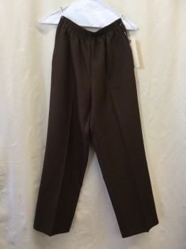 ALFRED DUNNER, Brown, Polyester, Solid, Elastic Waist, 2 Pockets,