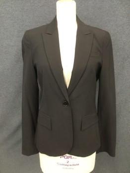 Womens, Blazer, THEORY, Dk Brown, Wool, Lycra, Solid, 2, Single Breasted, Collar Attached, Peaked Lapel, 3 Pockets, 1 Button, Long Sleeves