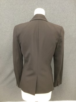 Womens, Blazer, THEORY, Dk Brown, Wool, Lycra, Solid, 2, Single Breasted, Collar Attached, Peaked Lapel, 3 Pockets, 1 Button, Long Sleeves
