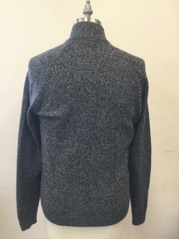 Mens, Cardigan Sweater, THEORY, Gray, Black, Cotton, Viscose, Mottled, L, Zip Front, Stand Collar, Ribbed Knit Collar/Cuff/Waistband