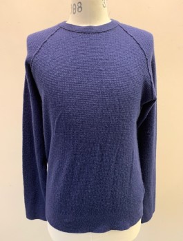 JAMES PERSE, Navy Blue, Cashmere, Solid, Bumpy Texture Knit, Long Raglan Sleeves, Crew Neck