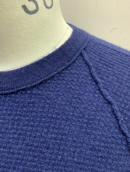 Mens, Pullover Sweater, JAMES PERSE, Navy Blue, Cashmere, Solid, Sz.2, M, Bumpy Texture Knit, Long Raglan Sleeves, Crew Neck