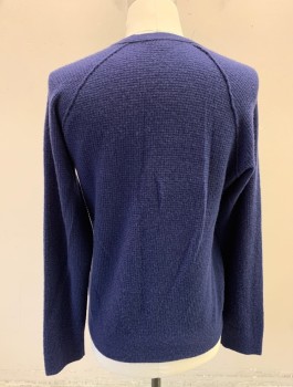 Mens, Pullover Sweater, JAMES PERSE, Navy Blue, Cashmere, Solid, Sz.2, M, Bumpy Texture Knit, Long Raglan Sleeves, Crew Neck
