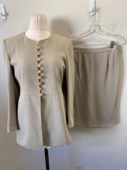 DONNA TORAN, Beige, Polyester, Solid, Single Breasted, Gabardine, 9 Plastic Buttons with Loops