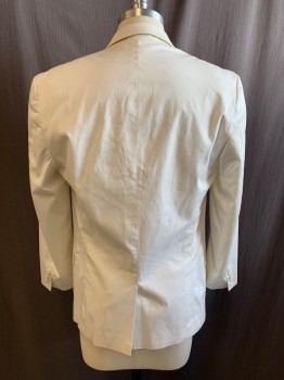 BEN SHERMAN, White, Cotton, Solid, Notched Lapel, Single Breasted, Button Front, 2 Buttons, 3 Pockets