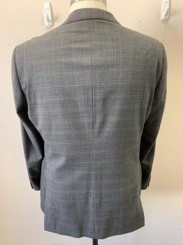 BEN SHERMAN, Blue-Gray, Multi-color, Wool, Glen Plaid, Suit Coat, 3 Buttons, 3 Pockets, Notched Lapel, 3 Button Sleeves, Double Vent