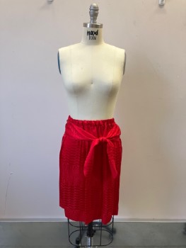 Womens, 1980s Vintage, Skirt, SILK STUDIO, Red, Silk, Abstract , Dots, H:36, W:26, Jacquard, Straight, Elastic Waist, with Attached Self Sash, Alterations Have Been Made To Waist
