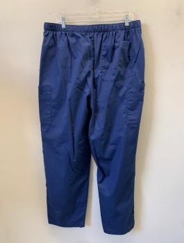 CHEROKEE, Navy Blue, Polyester, Cotton, Solid, Elastic Waist, Drawstring, Slant Pockets, Double Pockets on Ea Side Thigh