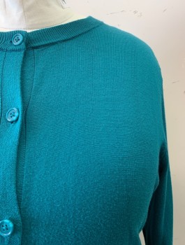 Womens, Sweater, LANE BRYANT, Teal Blue, Cotton, Spandex, Solid, 14/16, Round Neck, Button Front, L/S