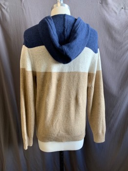 GOODFELLOW, Navy Blue, Off White, Oatmeal Brown, Cotton, Polyester, Color Blocking, Hood Attached,