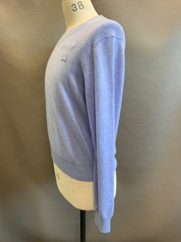 Mens, Pullover Sweater, Acne Studios, Periwinkle Blue, Wool, Heathered, M, L/S, V Neck, Patch on Chest