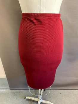 Womens, Skirt, Below Knee, OLIVIA BLU, Red Burgundy, Polyester, Spandex, 1XL, Self Stitched Stripe, Off Center Gold Zipper, Pencil Skirt