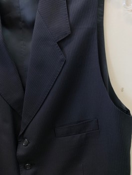 Mens, Suit, Vest, NL, Navy Blue, White, Wool, Stripes - Pin, 42, 5 Button, 3 Pocket .notched Lapel