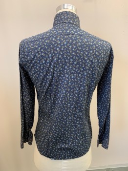 Mens, Casual Shirt, PAUL SMITH, Dk Blue, Multi-color, Cotton, Floral, S32-33, N15, L/S, Button Front, Pointed Collar, Tailored Fit