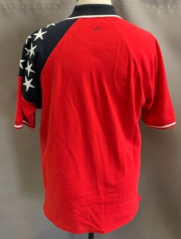 FREEDOM, Red, Black, White, Cotton, Polyester, Americana, S/S, 3 Button, Stripe On Collar & Armband, Piping On Placket, Stars On Left Sleeve