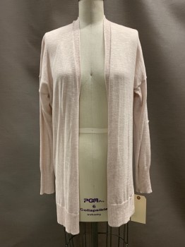 Womens, Sweater, NINE WEST, Lt Pink, Polyester, Viscose, Solid, S, L/S, Open Front, Side Slits