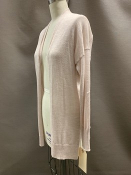 Womens, Sweater, NINE WEST, Lt Pink, Polyester, Viscose, Solid, S, L/S, Open Front, Side Slits